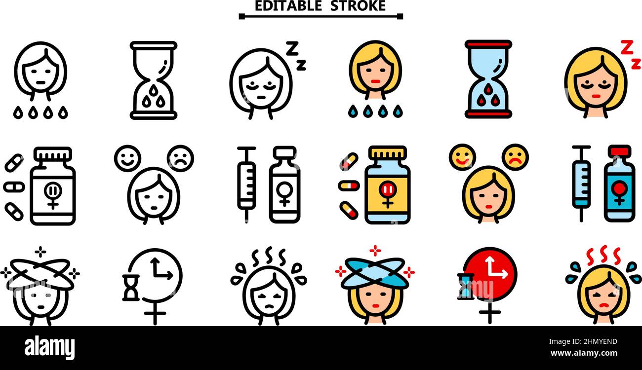 Menopause outline icons set. Editable stroke. Symbol collection of  menstruation period, pregnancy or menopause. Vector color signs for web  graphics. V Stock Vector Image & Art - Alamy