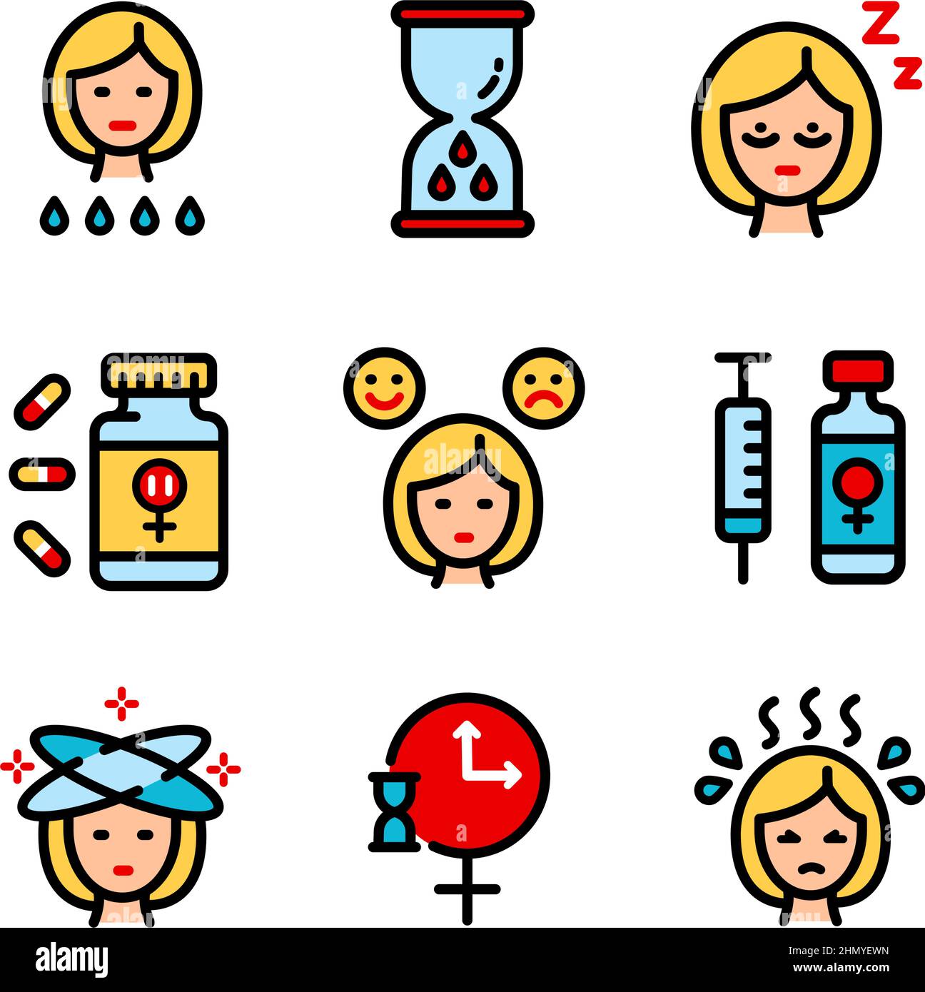 Menopause color icons set. Symbol collection of menstruation period, pregnancy  or menopause. Vector signs for web graphics. Vector illustration in fla  Stock Vector Image & Art - Alamy