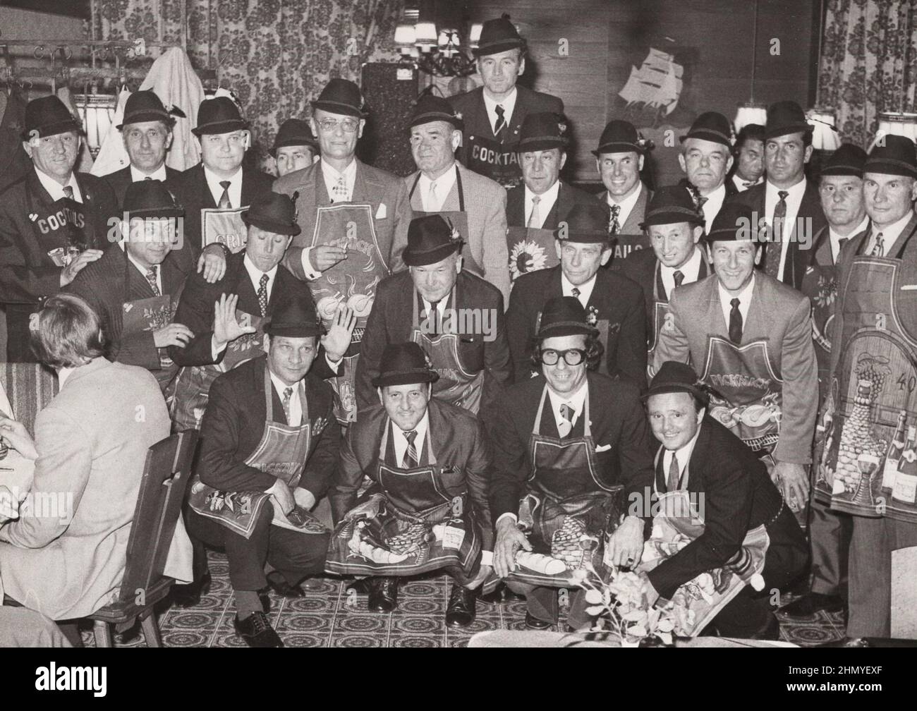 vintage photo about a group of gentlemen / friends whoes are togedher for a cooking course at Austria or Germany. source: original photographs ADDITIONAL-RIGHTS-CLEARANCE-INFO-NOT-AVAILABLE Stock Photo