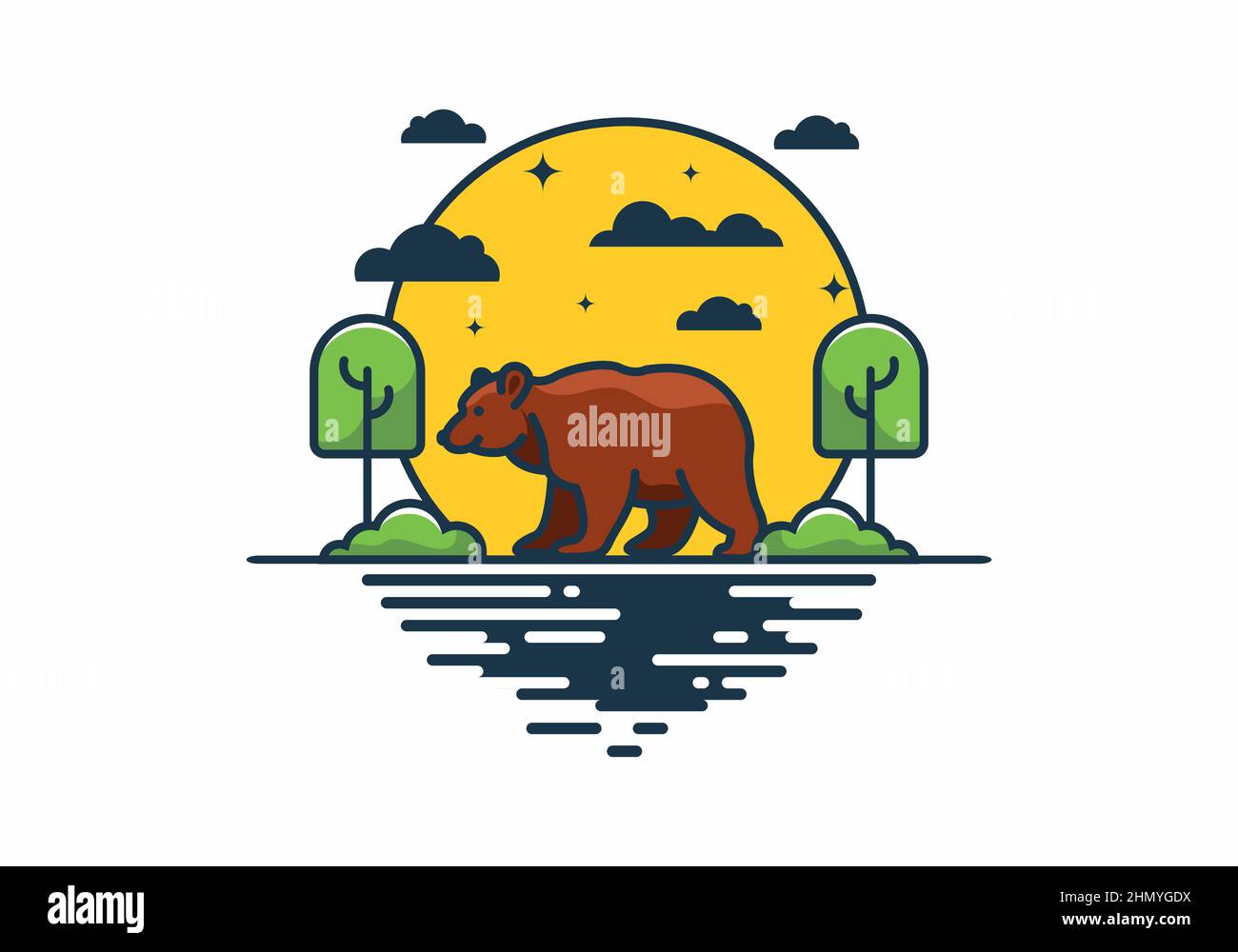 Colorful wild bear in nature flat illustration design Stock Vector ...