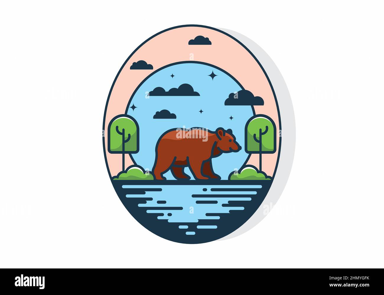 Colorful wild bear in nature flat illustration design Stock Vector ...