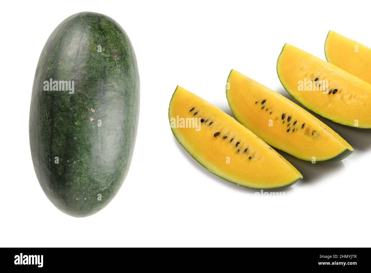 Yellow watermelon isolated on white background. Stock Photo