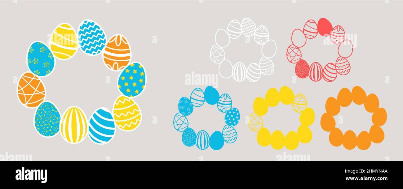 3D Happy Easter layered wreath with easter eggs. Layered paper decoration. Print, cut out, glue. Egg hunt for children template layout. Vector stock i Stock Vector