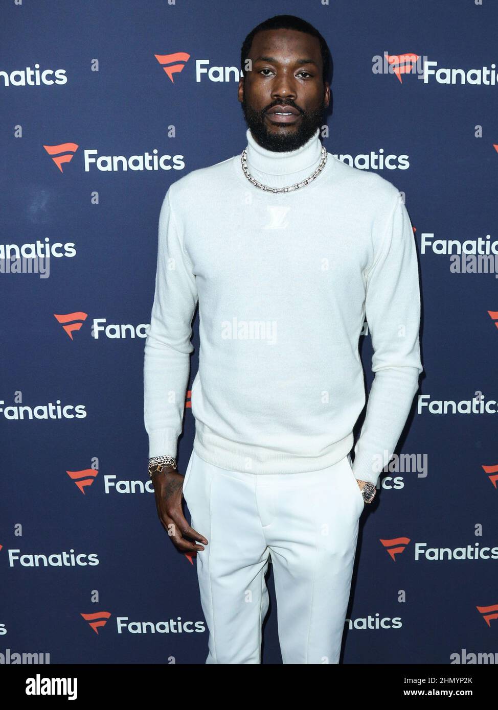 Culver City, United States. 12th Feb, 2022. American rapper Meek Mill  (Robert Rihmeek Williams) arrives at Michael Rubin's Fanatics Super Bowl  Party 2022 held at 3Labs on February 12, 2022 in Culver