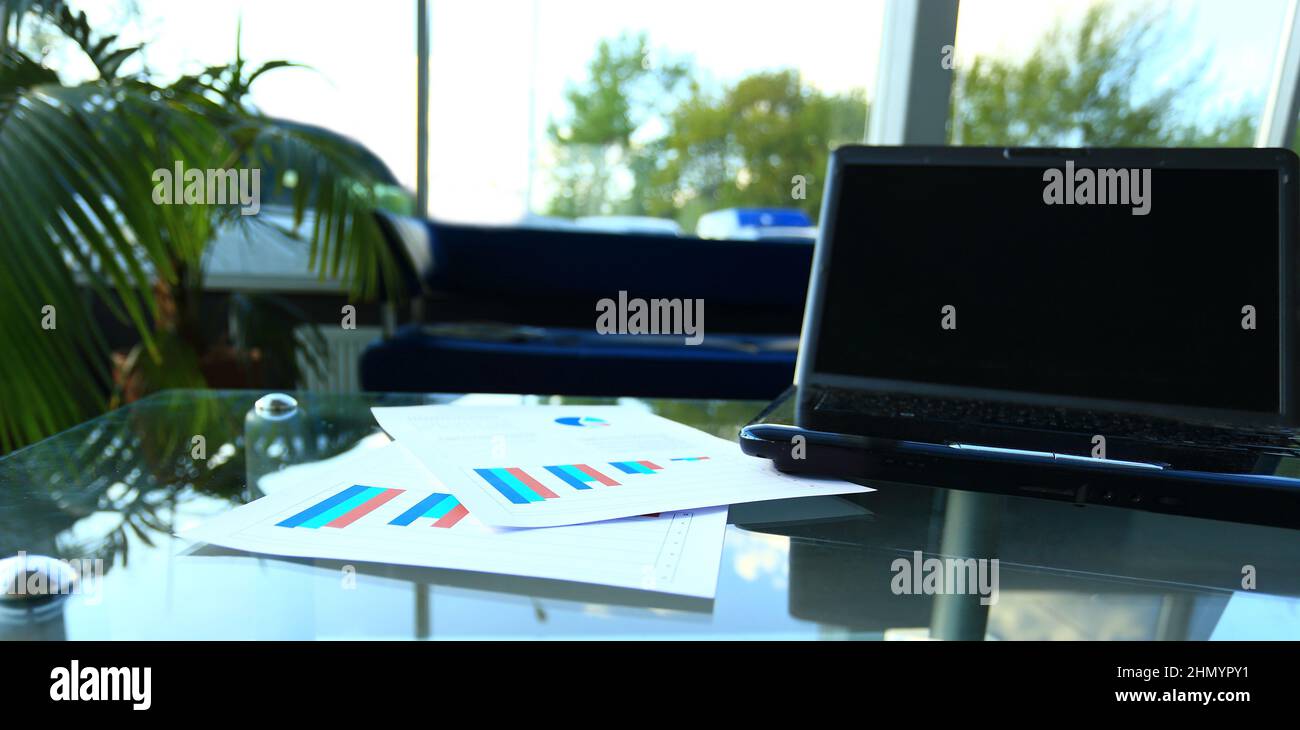 Closeup photo of laptop computer with open top. Blank screen Stock ...