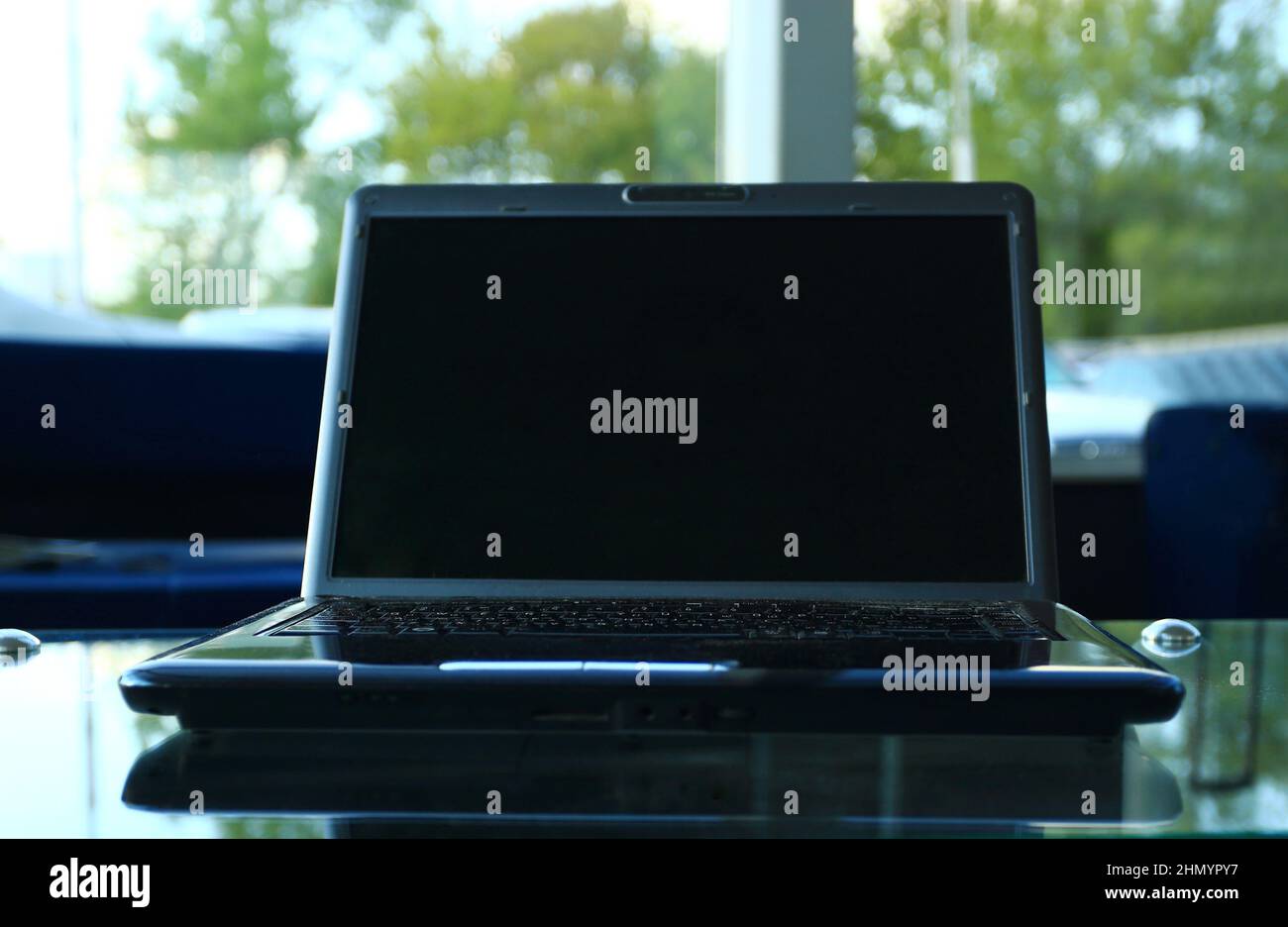 Closeup photo of laptop computer with open top. Blank screen Stock ...