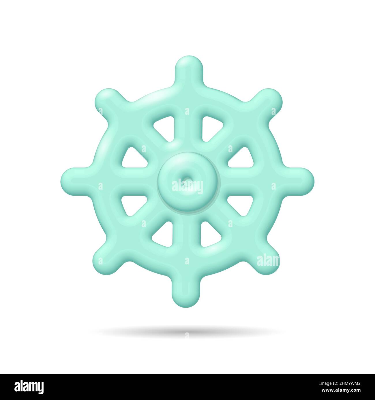 3D wheel helm render icon computer developer app concept. Business cartoon digital open source program. Data coding steering glowing vector. Stock Vector