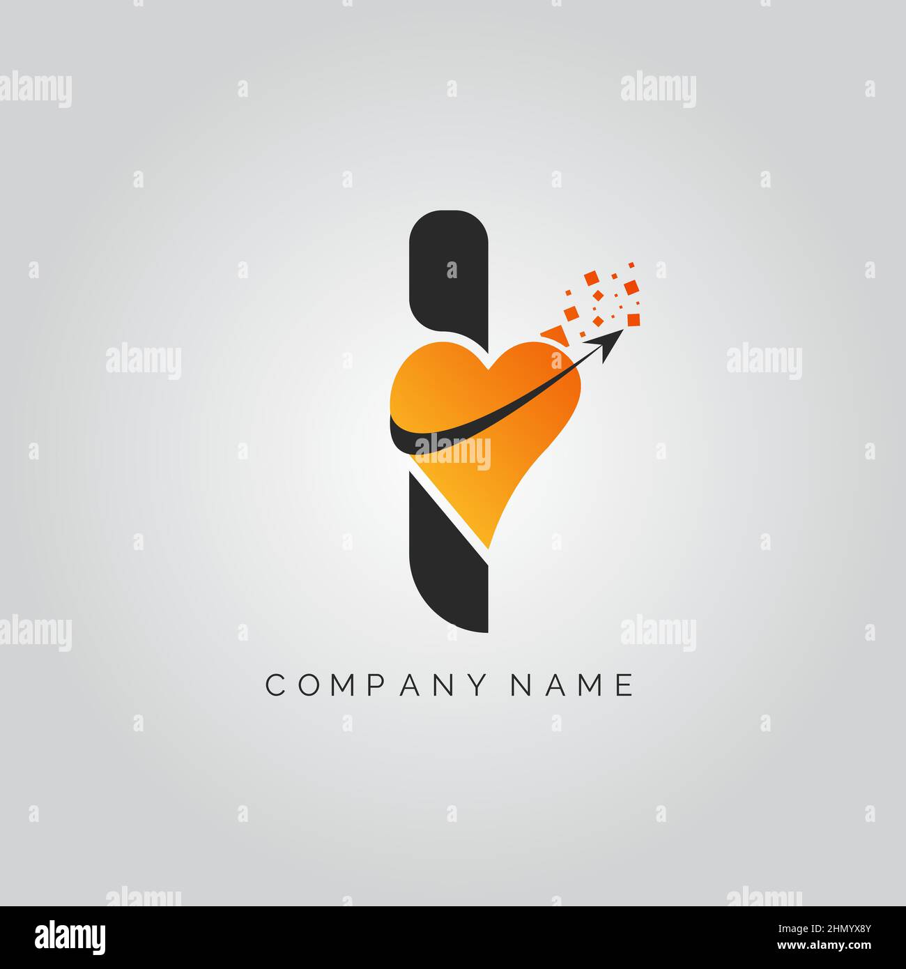 Initial letter I logo with creative love sign biotech typography vector ...