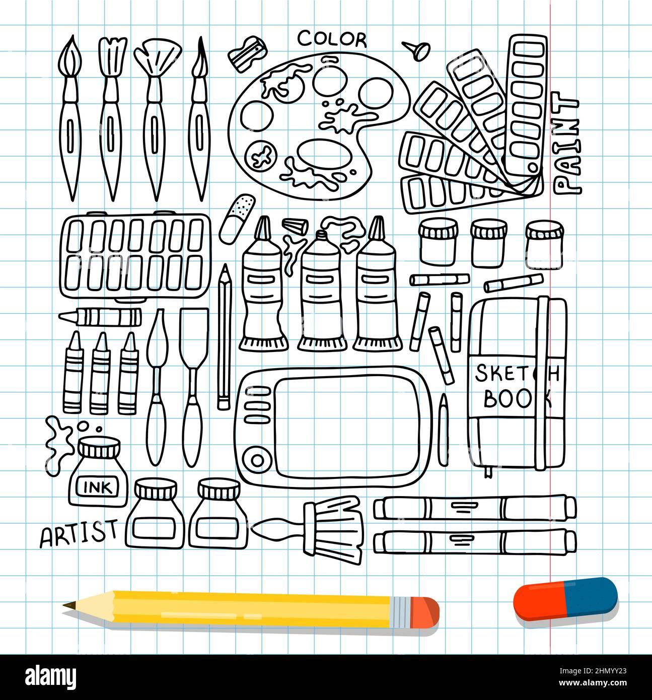 https://c8.alamy.com/comp/2HMYY23/vector-art-tools-sketch-set-hand-drawn-vector-artist-s-supplies-doodle-graphic-tablet-markers-and-paints-art-background-2HMYY23.jpg