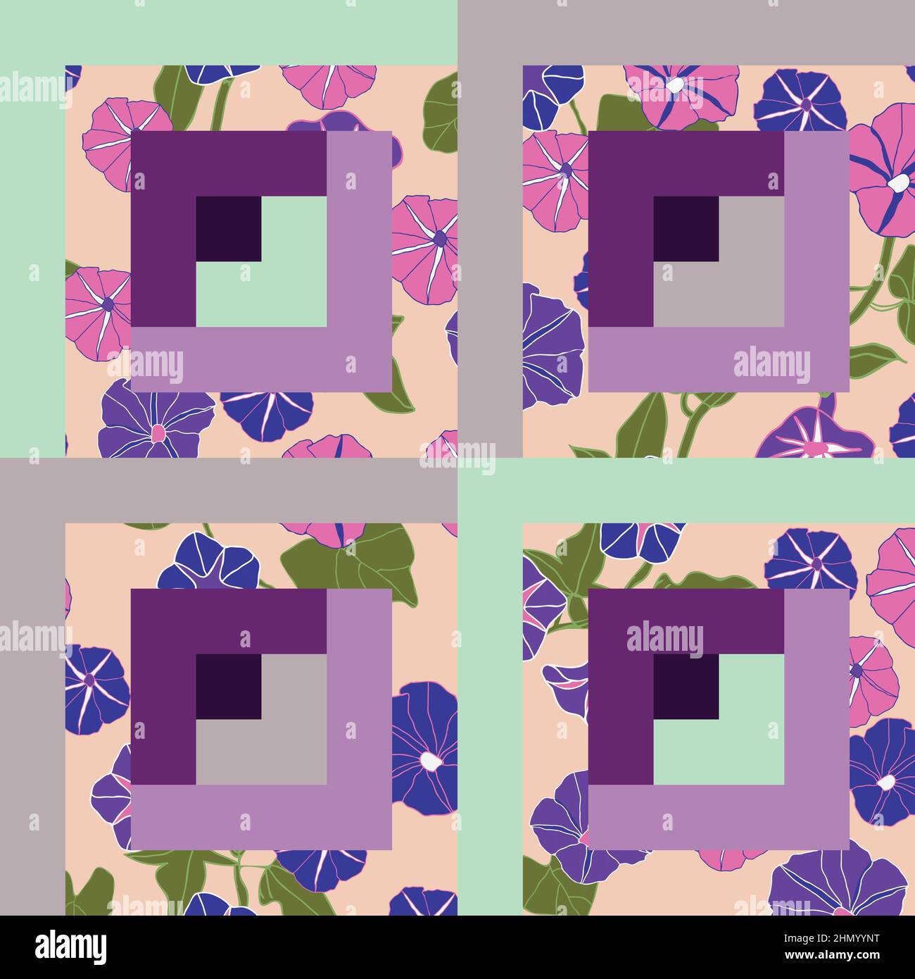 Log Cabin Quilt Patchwork Seamless Pattern With Floral Textures Photo Inspiration
