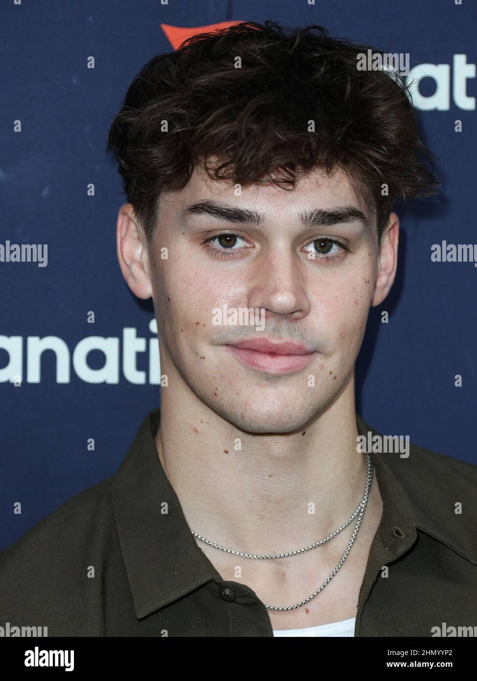 Culver City, United States. 12th Feb, 2022. CULVER CITY, LOS ANGELES, CALIFORNIA, USA - FEBRUARY 12: Soccer midfielder Noah Beck arrives at Michael Rubin's Fanatics Super Bowl Party 2022 held at 3Labs on February 12, 2022 in Culver City, Los Angeles, California, United States. (Photo by Xavier Collin/Image Press Agency/Sipa USA) Credit: Sipa USA/Alamy Live News Stock Photo