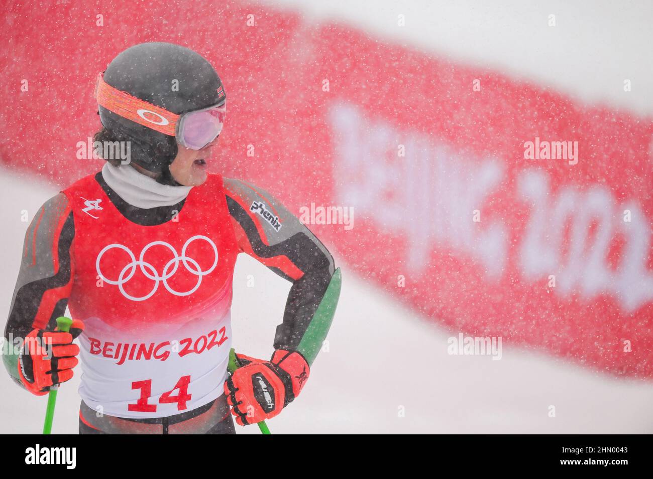 Beijing, China. 13th Feb, 2022. Lucas Braathen of Norway competes during the alpine skiing men's giant slalom at National Alpine Skiing Centre in Yanqing District, Beijing, capital of China, Feb. 13, 2022. Credit: Lian Zhen/Xinhua/Alamy Live News Stock Photo