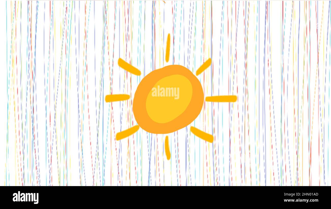 Sun and happy thin vertical lines background. Stock Photo