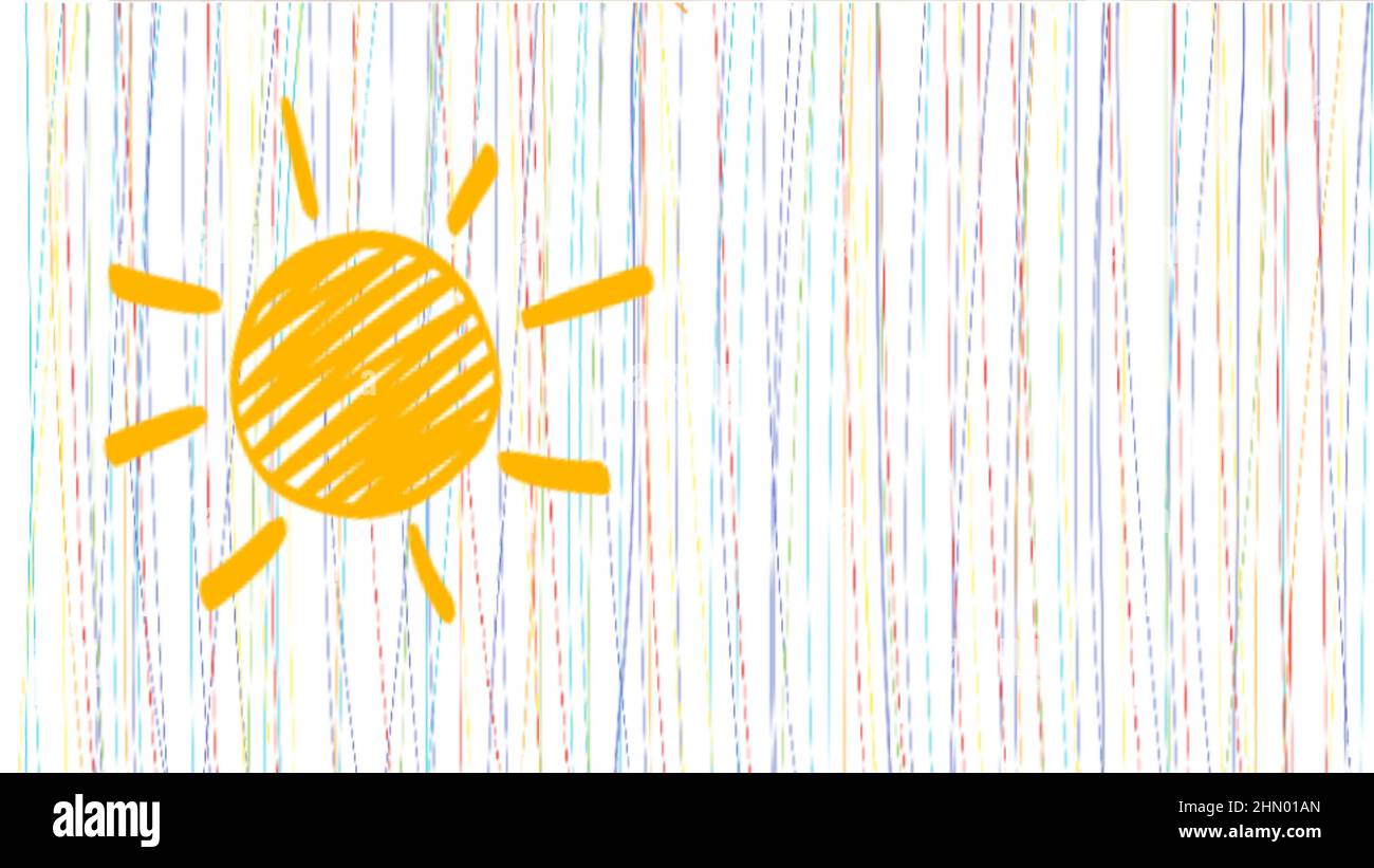 Sun on happy thin vertical lines background. Stock Photo