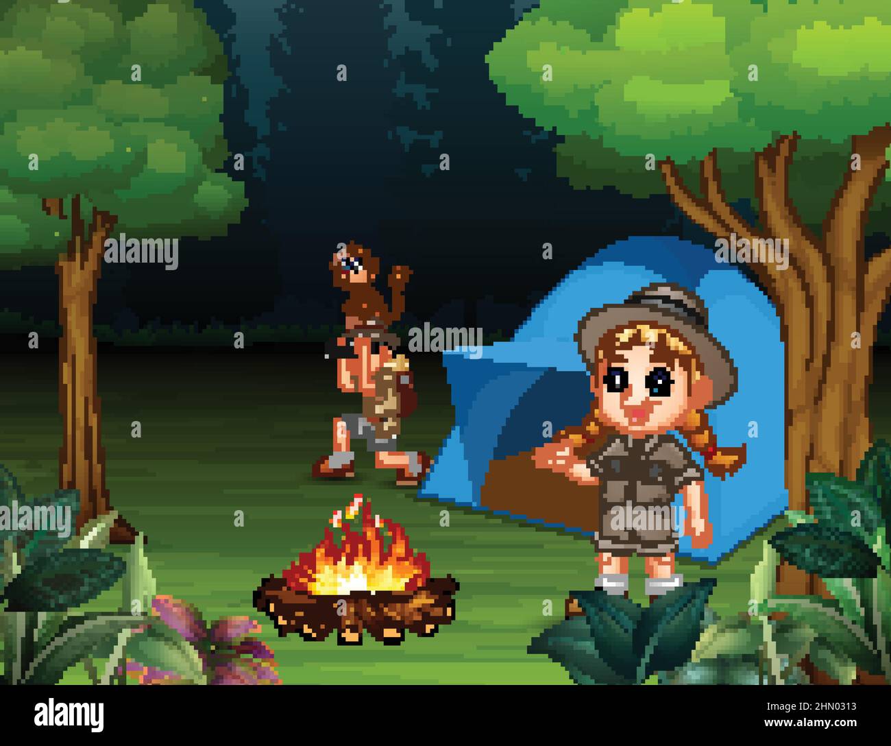 Happy children camping out in a forest Stock Vector Image & Art - Alamy