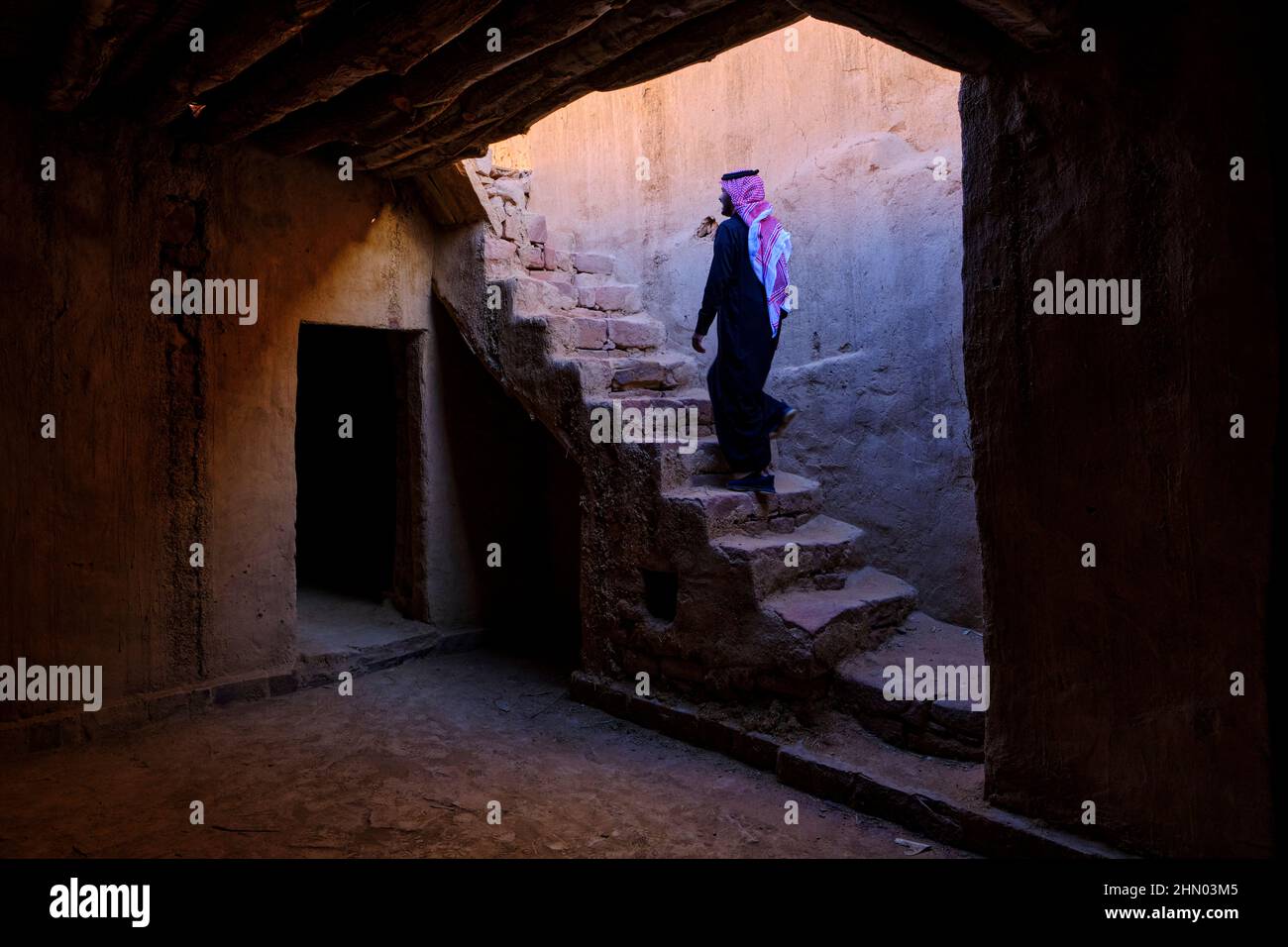 Saudi Arabia, Al Madinah Region, AlUla or Al Ula, Archaeologic Site of Old Town, interior of a house Stock Photo