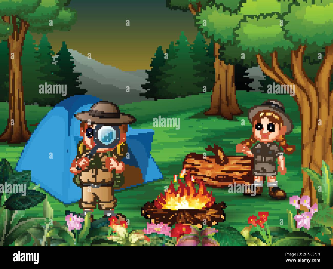 Boy In Forest Clearing Stock Vector Images Alamy