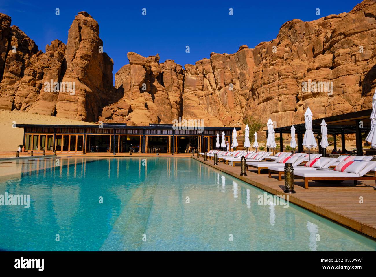 Saudi Arabia, Al Madinah Region, AlUla or Al Ula, Habitas hotel Stock