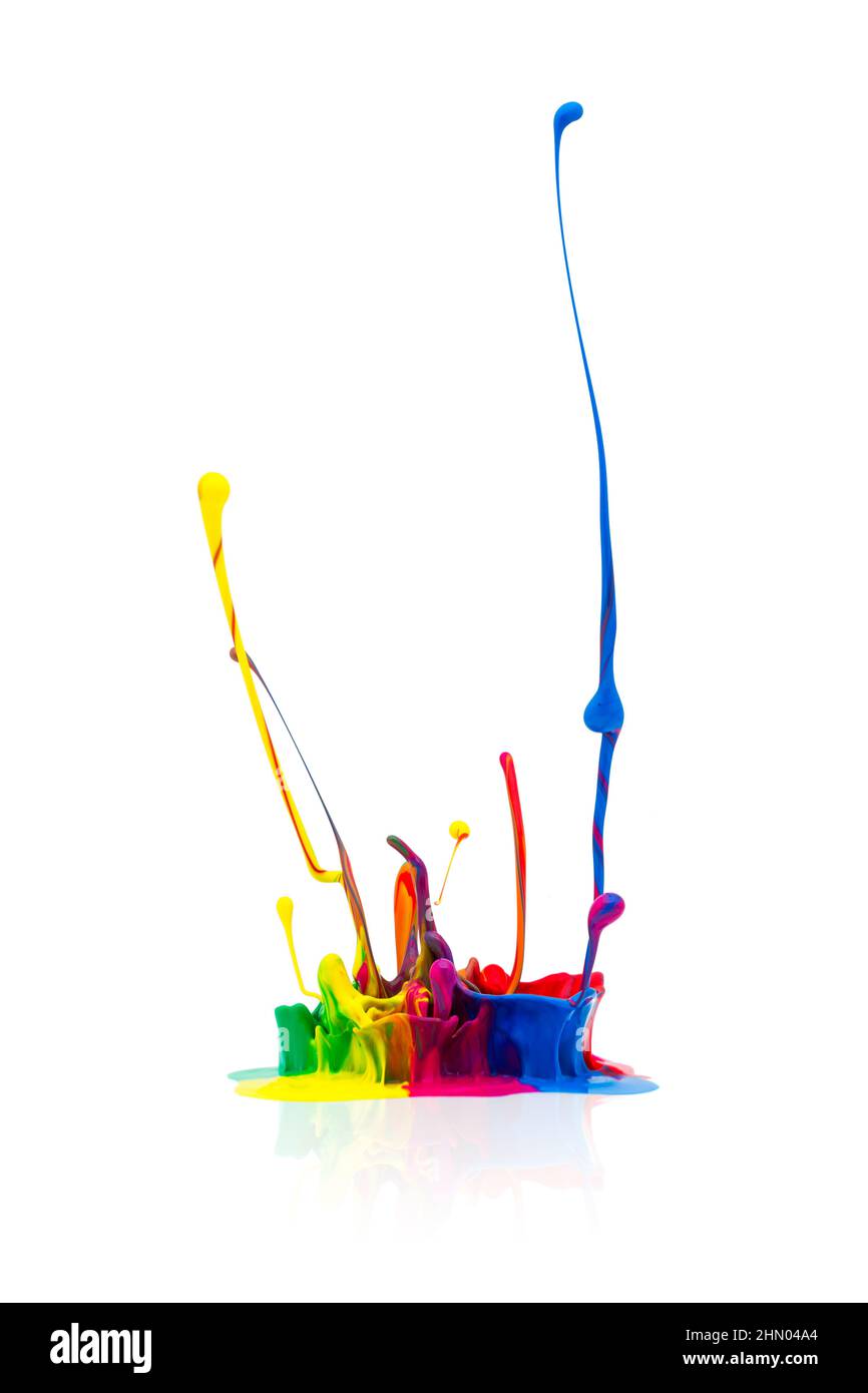 Colorful paint splashing isolated on white Stock Photo - Alamy