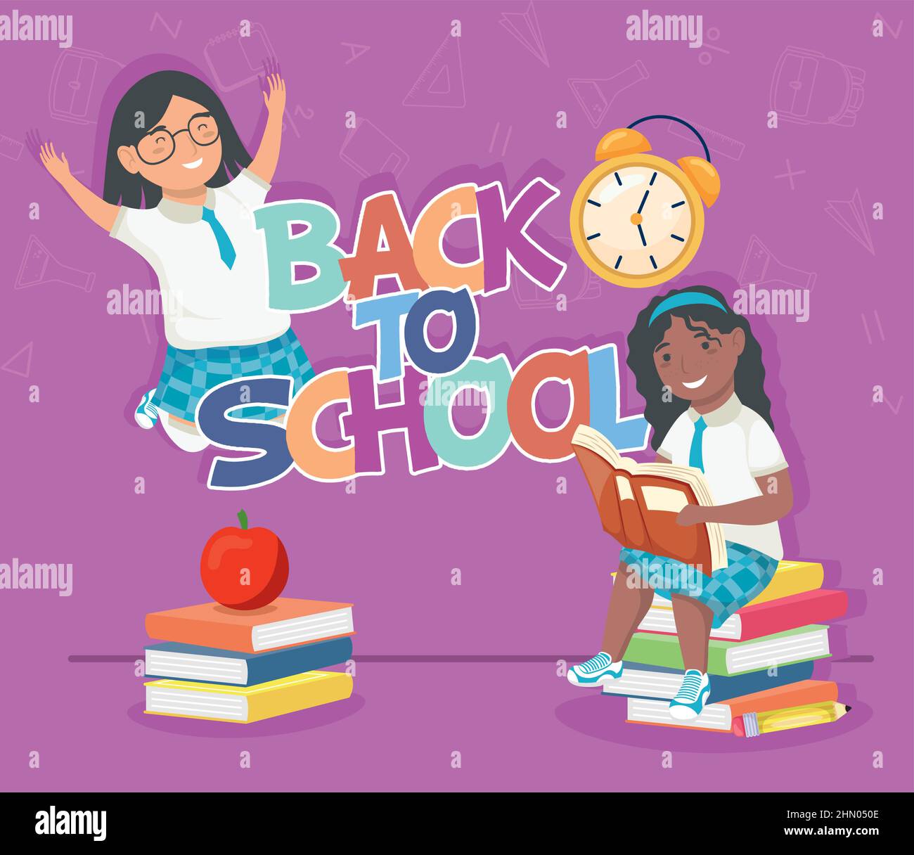 back school, girls students with books Stock Vector Image & Art - Alamy