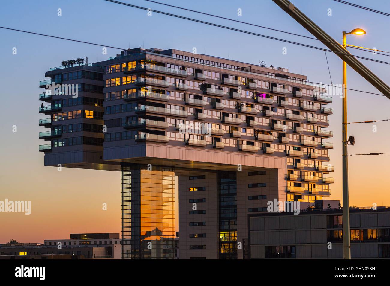 crane house at sunset in cologne Stock Photo Alamy