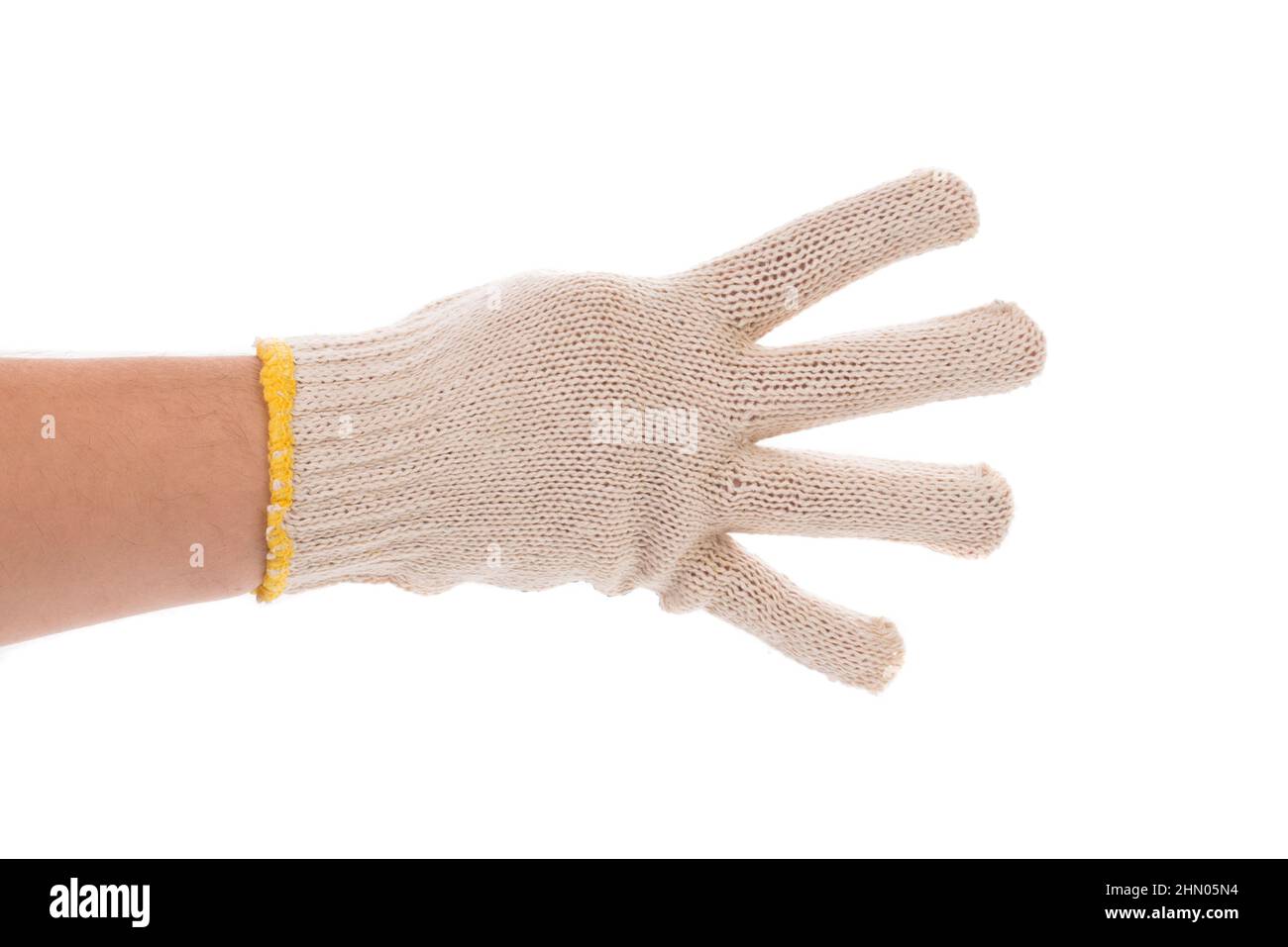 Thin work gloves shows four fingers. Isolated on a white background