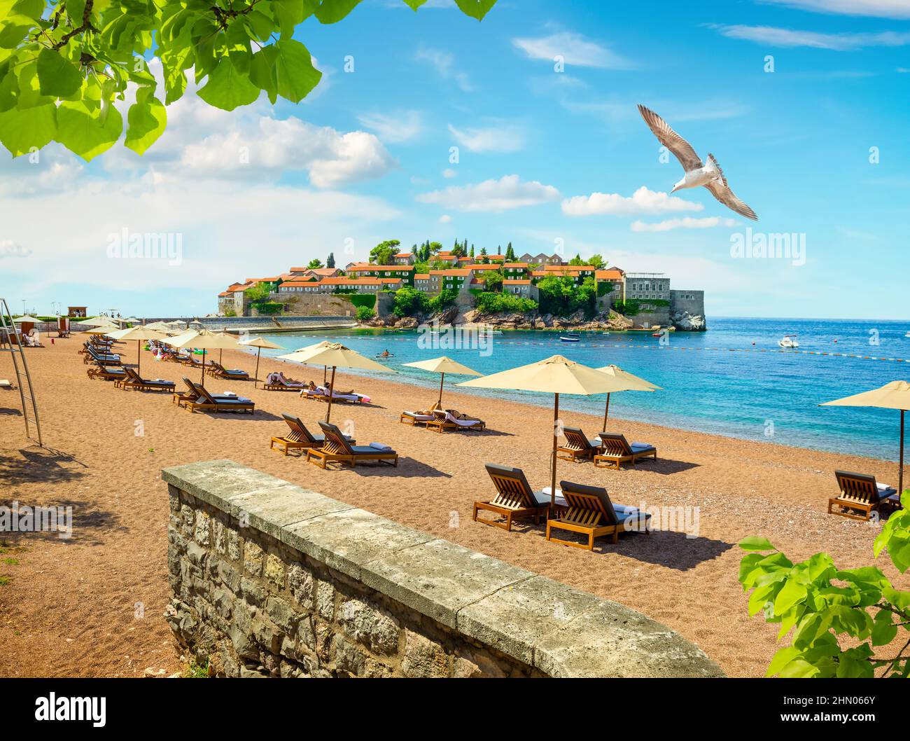 Beach near the island of Sveti Stefan Stock Photo