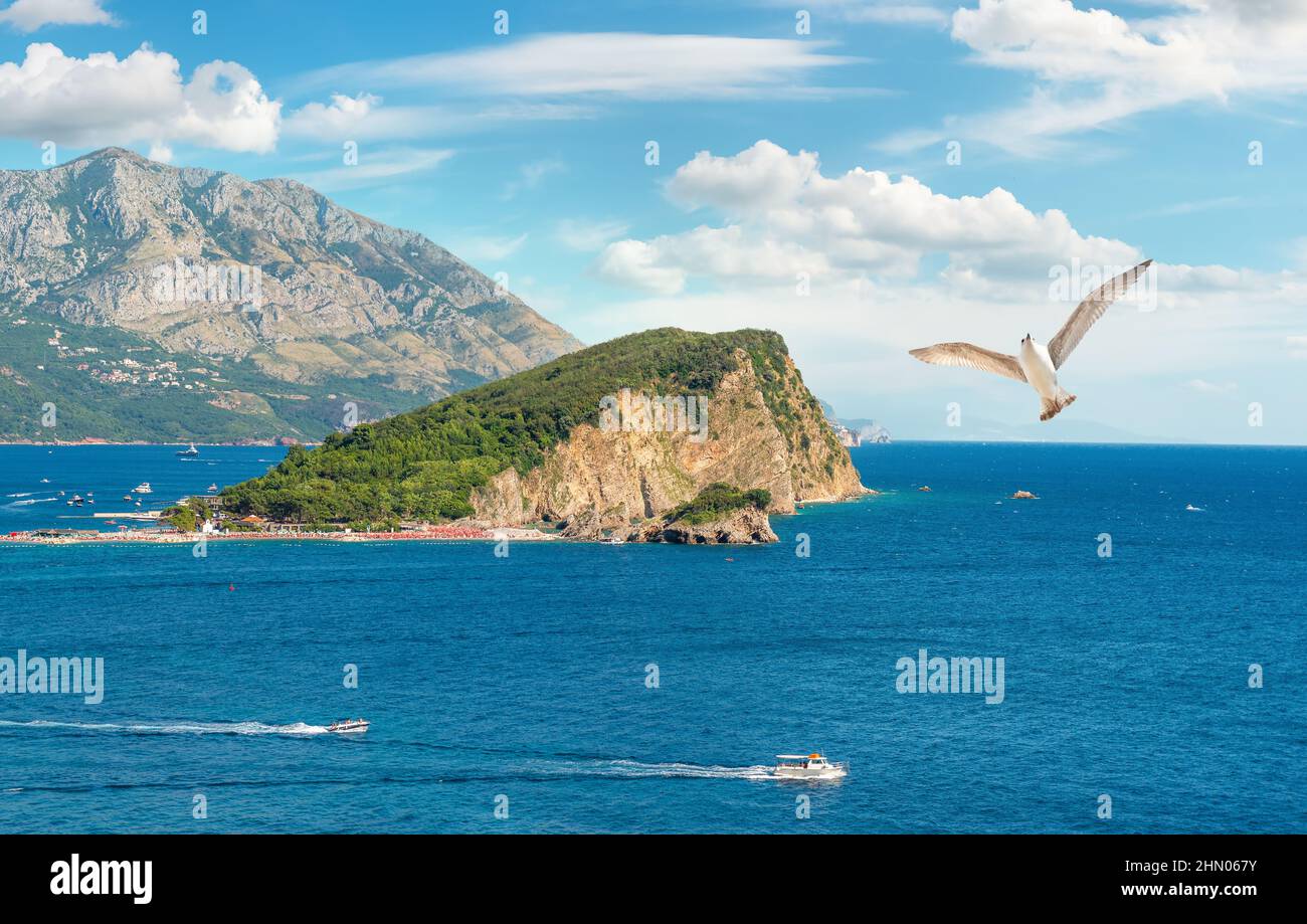 Budva on adriatic sea and Nicholas Island Stock Photo