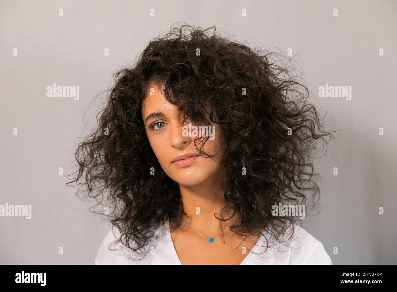 Closeup shot of a female hair model on set in a salon Stock Photo Alamy