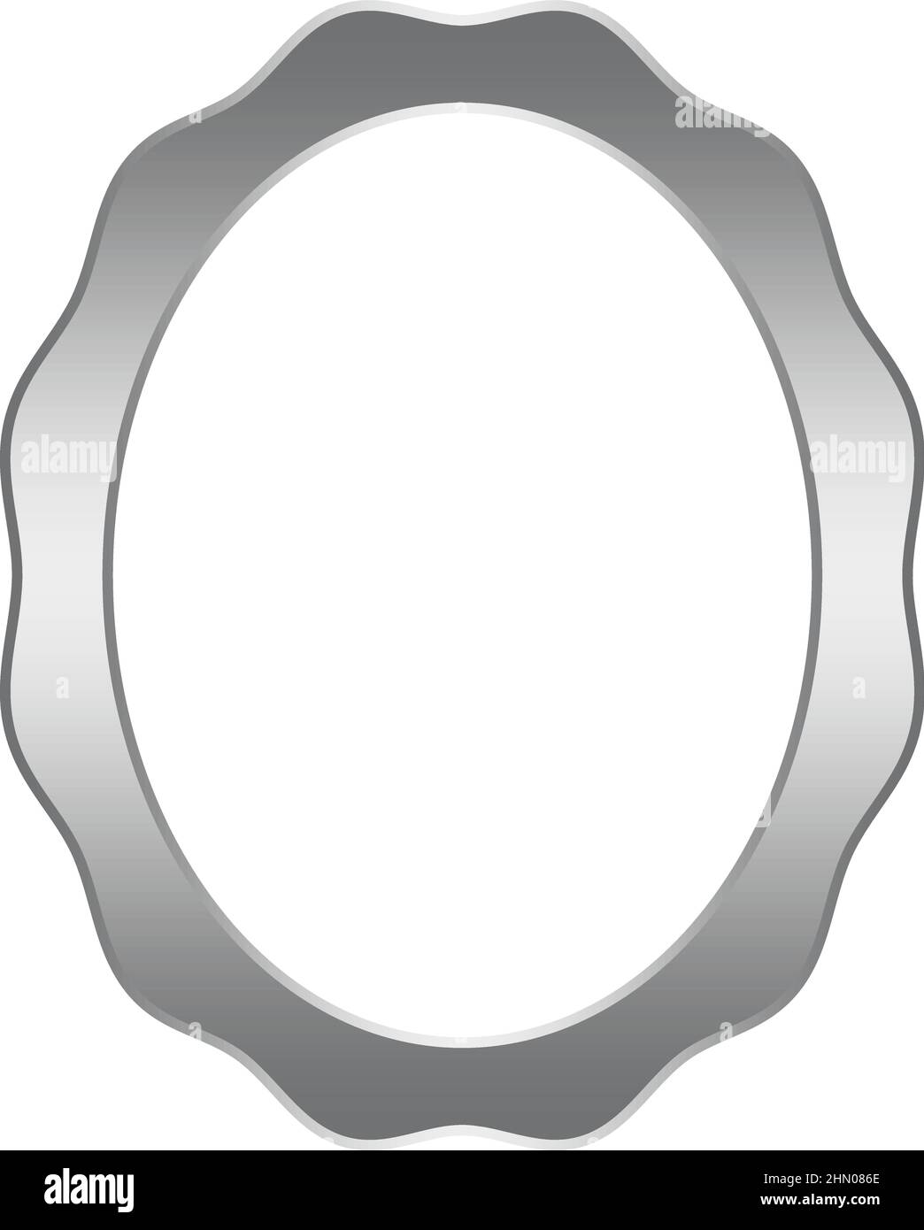 Silver frame. Oval Waved picture border vector on white isolated back
