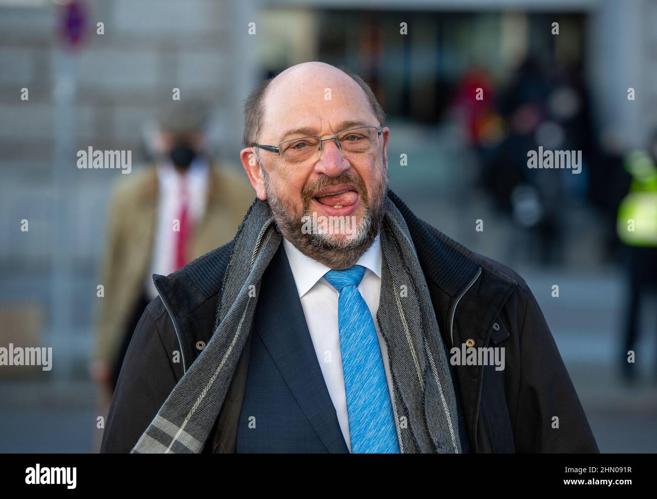 Berlin, Germany. 13th Feb, 2022. Martin Schulz (SPD) arrives at the Paul Löbe House for the election of the Federal President by the Federal Assembly. Credit: Christophe Gateau/dpa/Alamy Live News Stock Photo