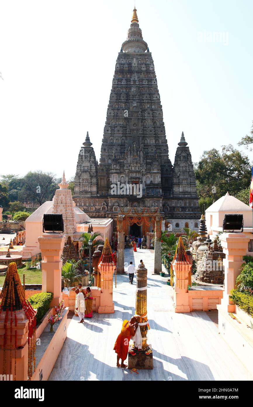 Elaborate entrance to the Mahabodhi Temple in Bodhgaya, India Stock Photo