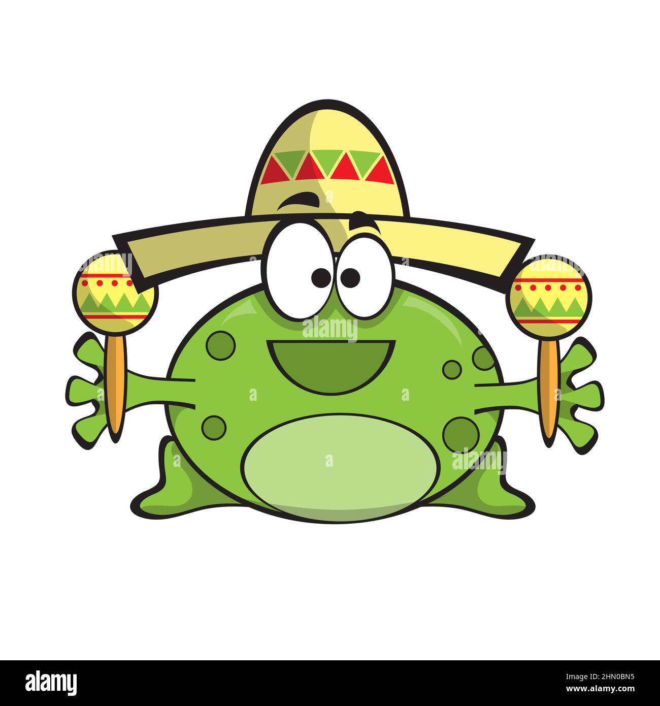 Frog in a sombrero with maracas. Mexican style. Cartoon vector ...