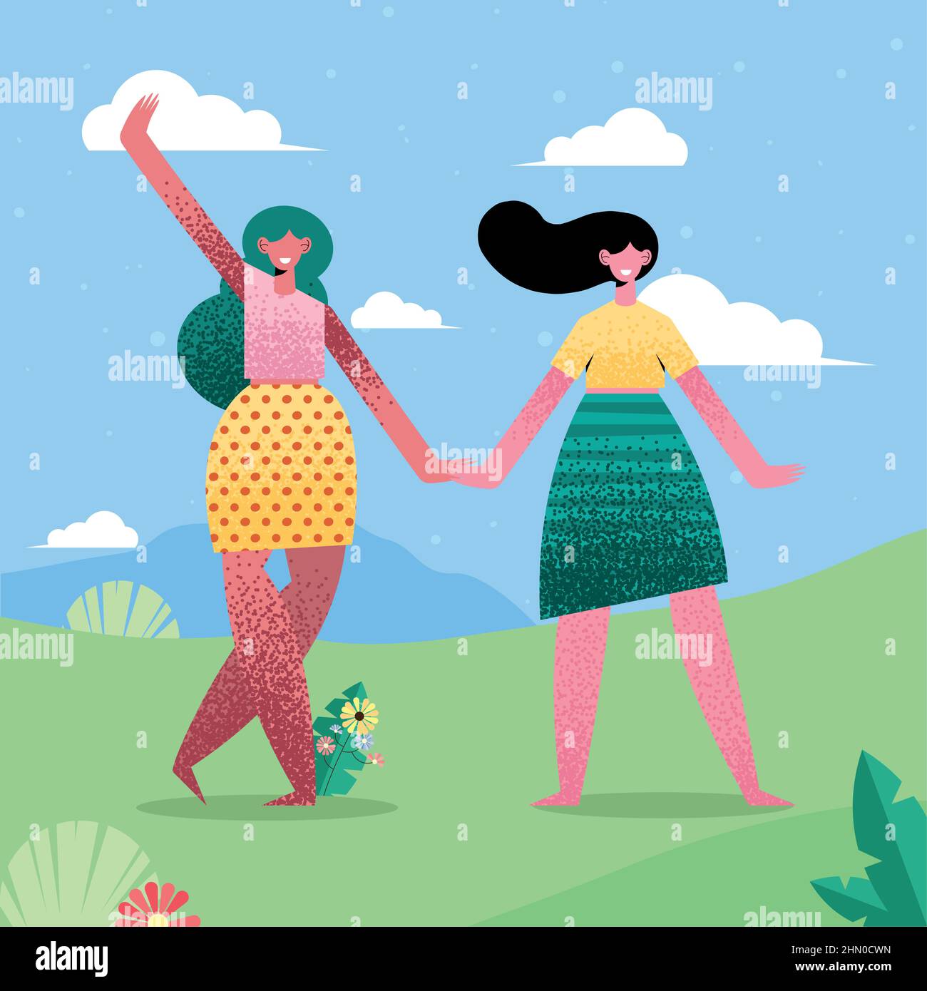 Portrait of girls holding hands Stock Vector Images - Alamy