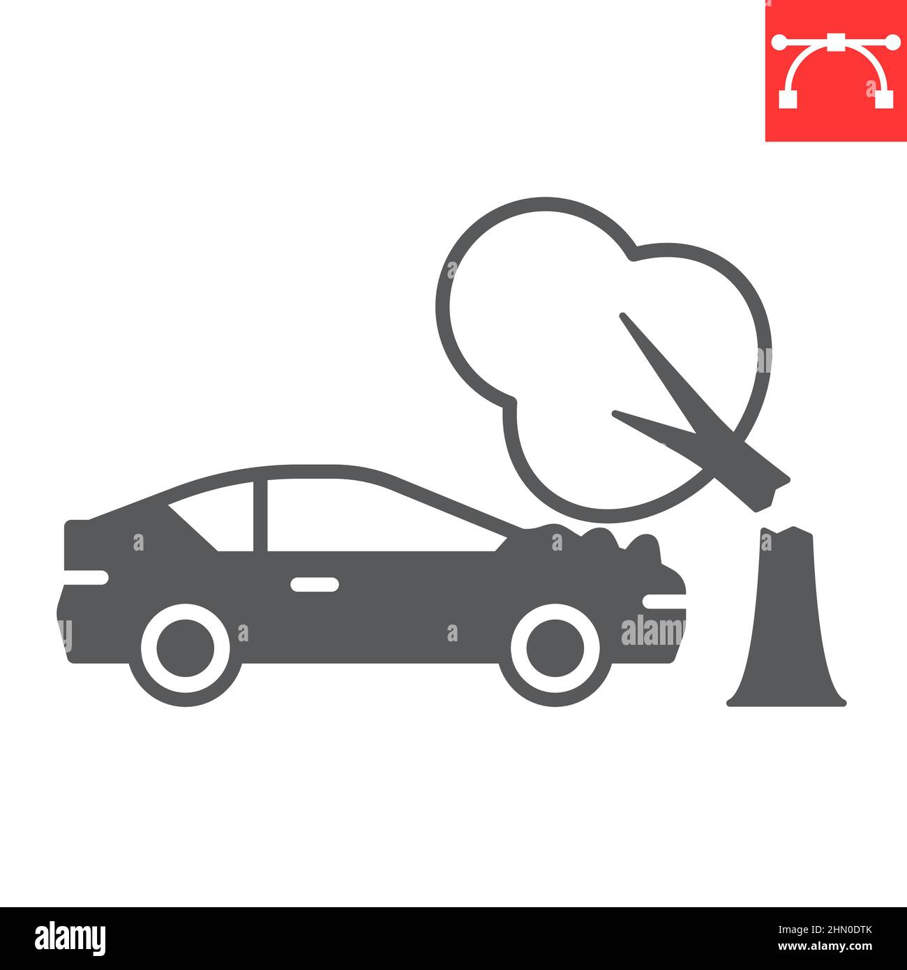 Tree falling on car glyph icon, insurance and crash, tree falling on