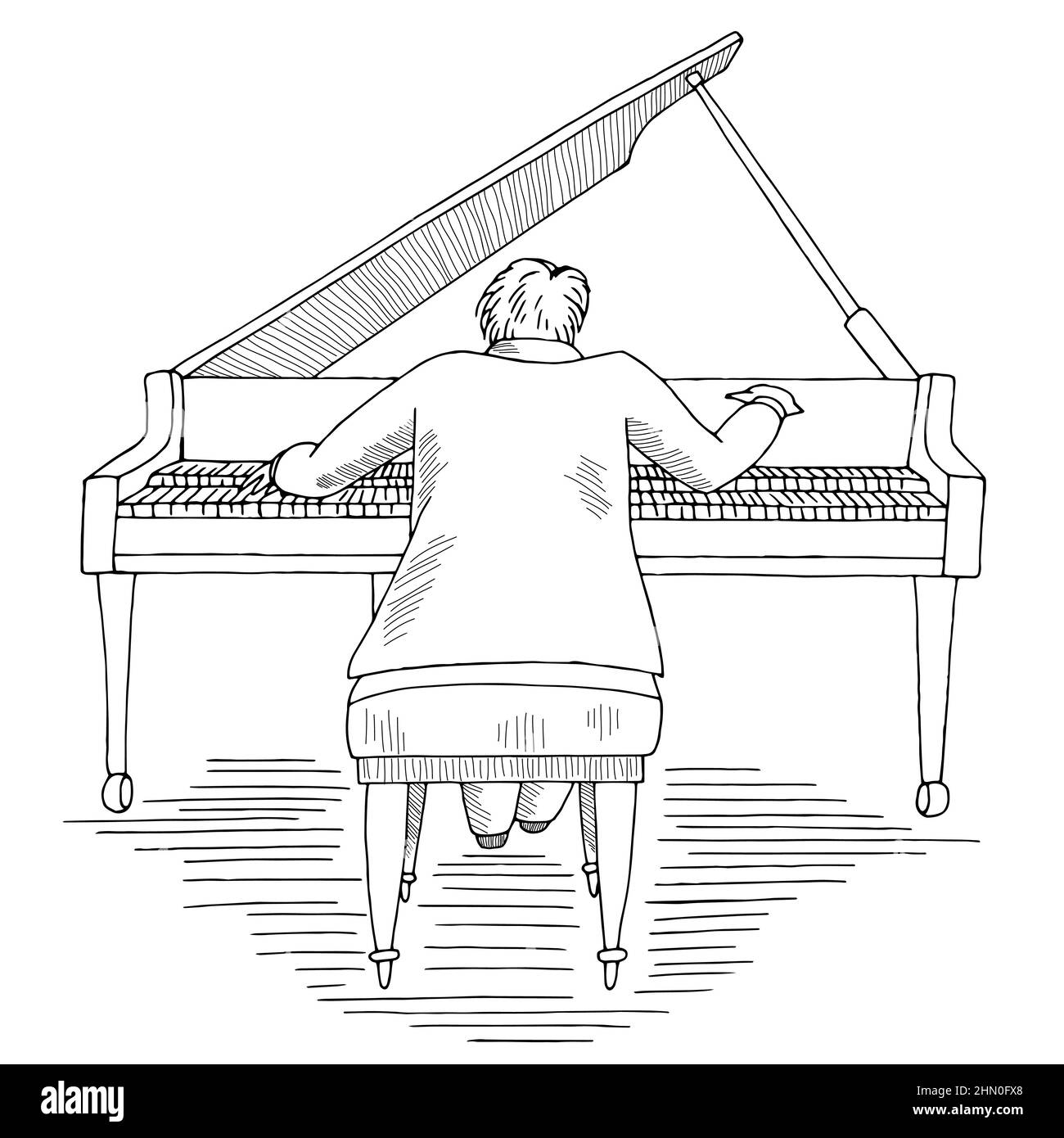 grand piano cartoon black and white