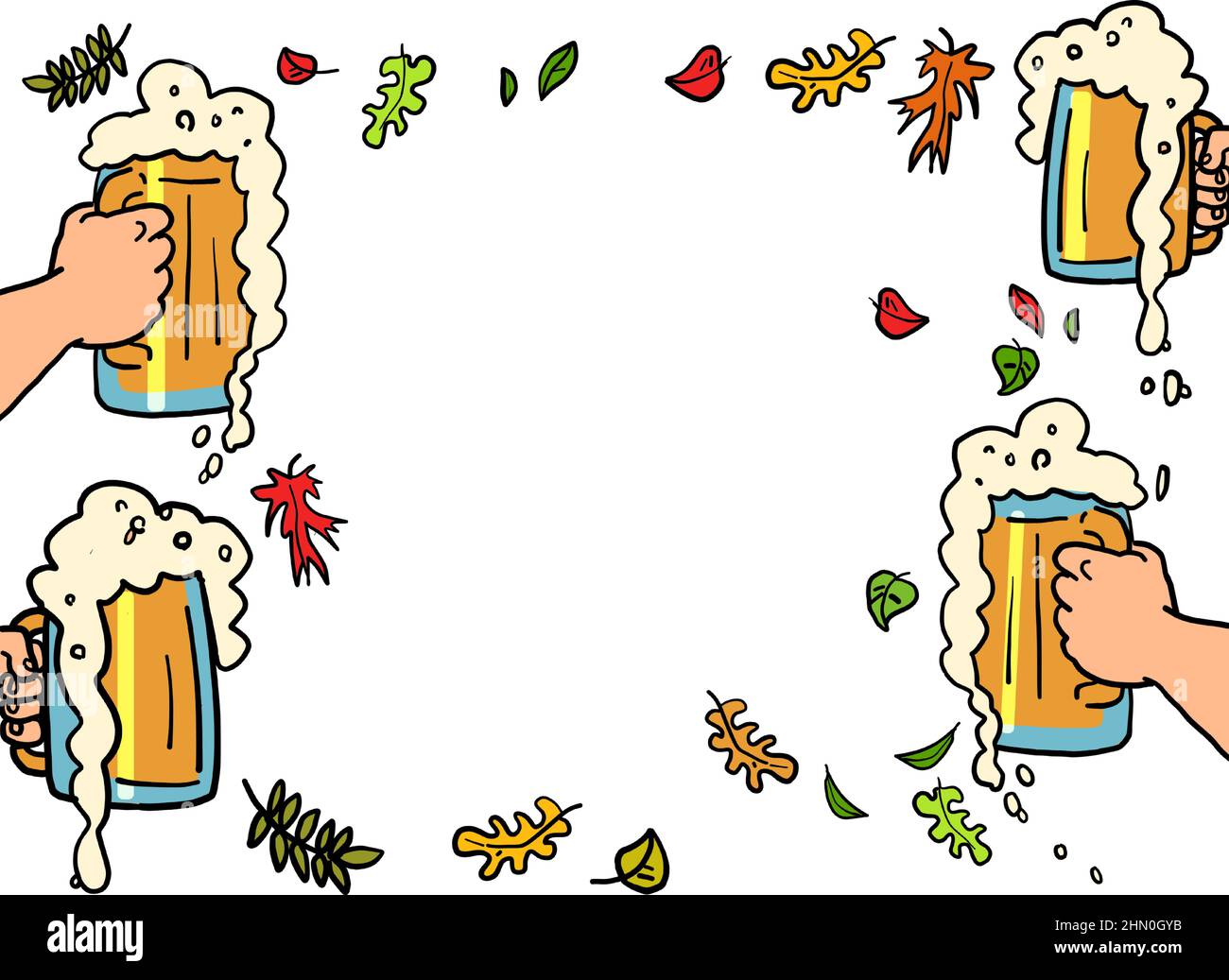 Beer mugs with foam background, pub restaurant beer party, oktoberfest Stock Vector