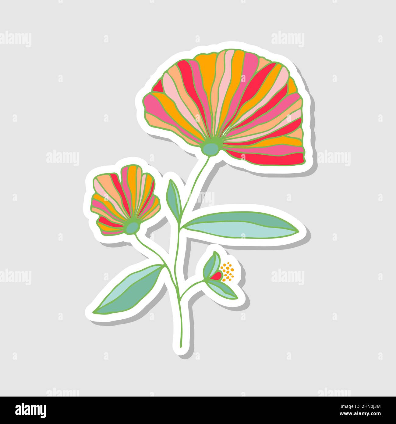 Colorful fantasy hand drawn flower. Stickers with flowers for the album. Beautiful floral stickers.Doodle style. Drawing bright flowers. Vector Stock Vector