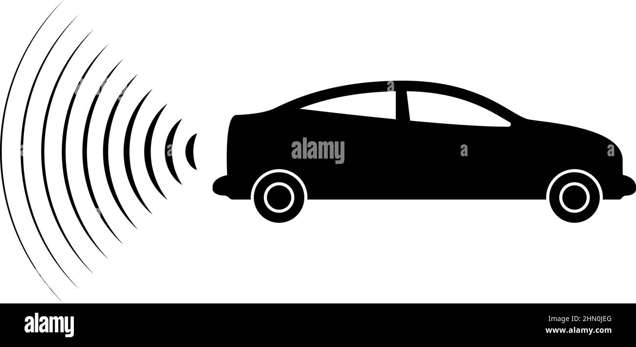 Car radio signals sensor smart technology autopilot back direction icon black color vector illustration image flat style simple Stock Vector