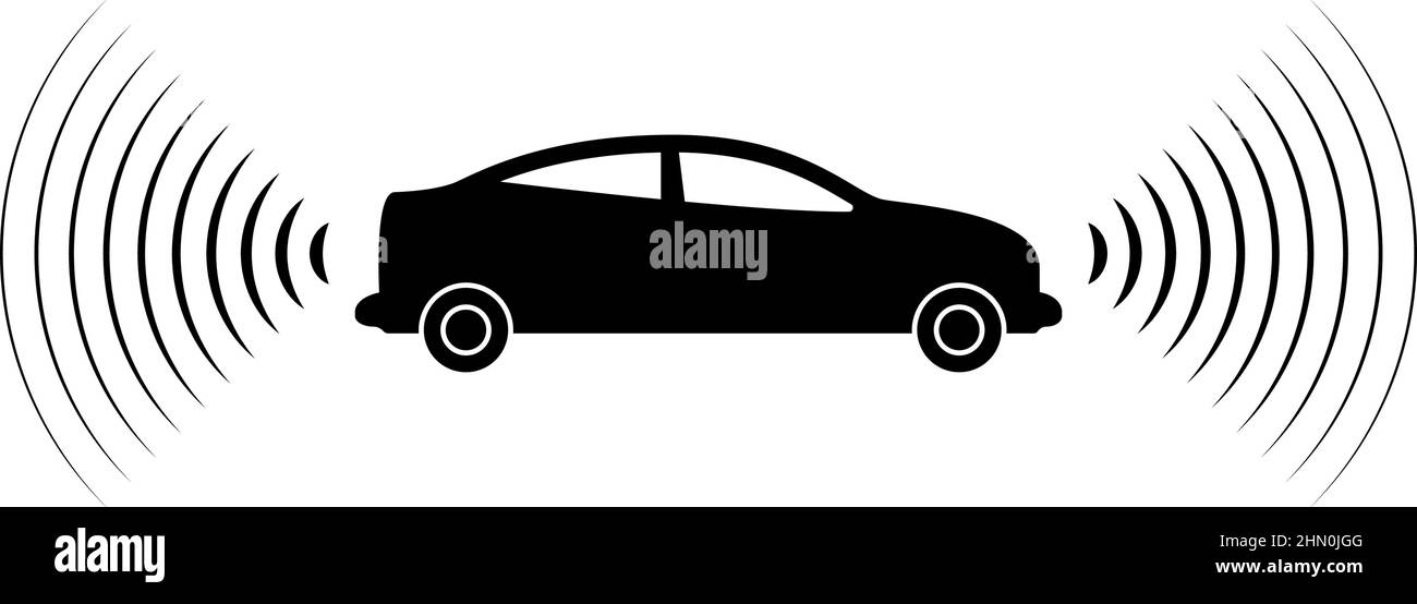 Car radio signals sensor smart technology autopilot front and back direction icon black color vector illustration image flat style simple Stock Vector
