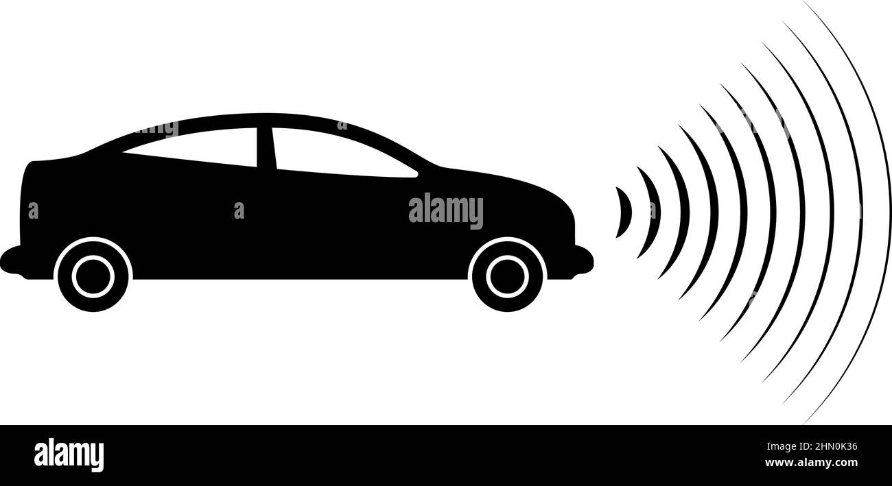 Car radio signals sensor smart technology autopilot front direction icon black color vector illustration image flat style simple Stock Vector
