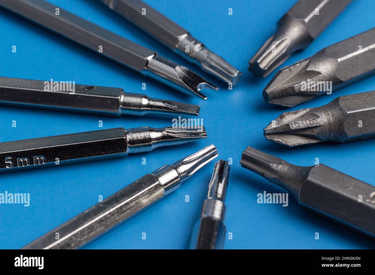 A set of long bits for a screwdriver. Different form, Ten Variations