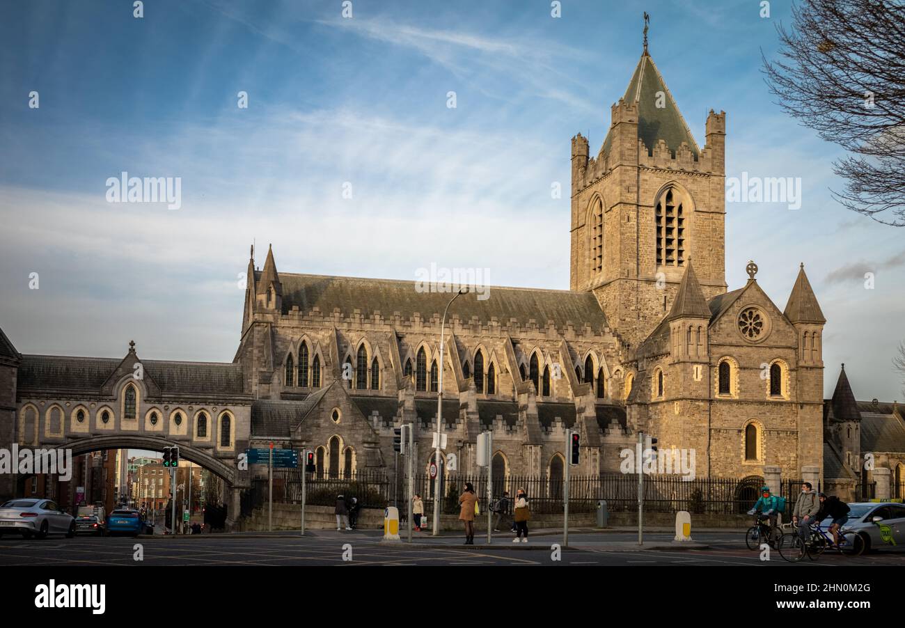 Anglican Christ Church Cathedral in Dublin, Ireland, in the late afternoon. The cathedral is more formally known as The Cathedral of the Holy Trinity, Stock Photo