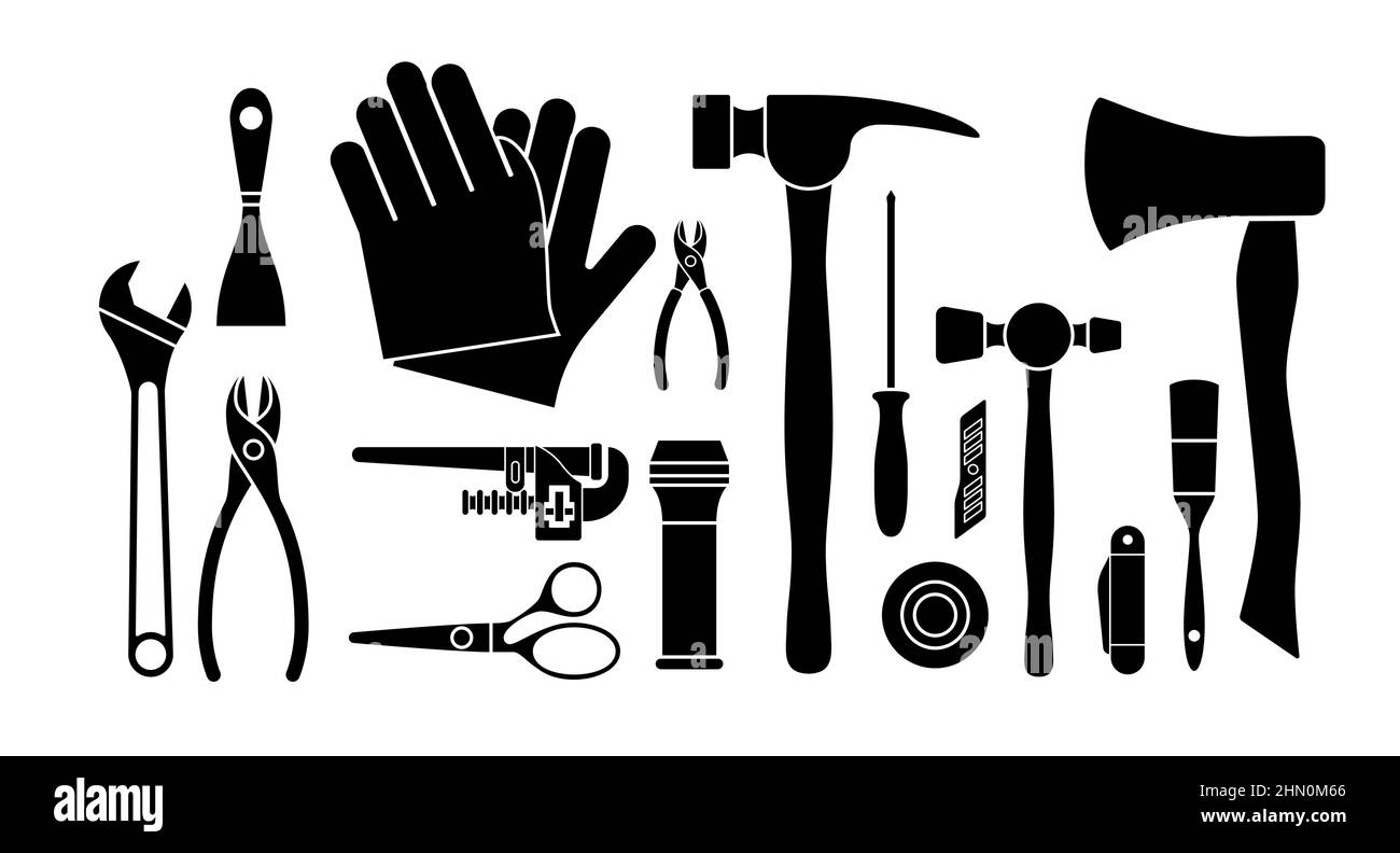 Set of tools vector illustration. Infrastructure and Construction hand tool equipment objects
