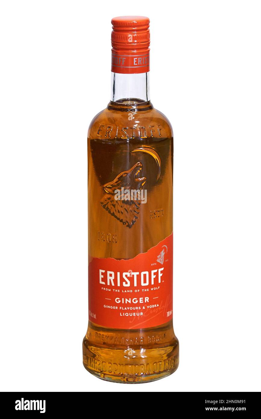 Brussels, Belgium 12 February 2022; Bottle of Ginger Eristoff. Ginger flavous and Vodka Stock