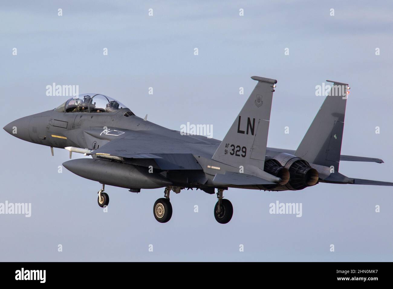 McDonnell Douglas F-15E Strike Eagle Landing at RAF Lakenheath. Stock Photo