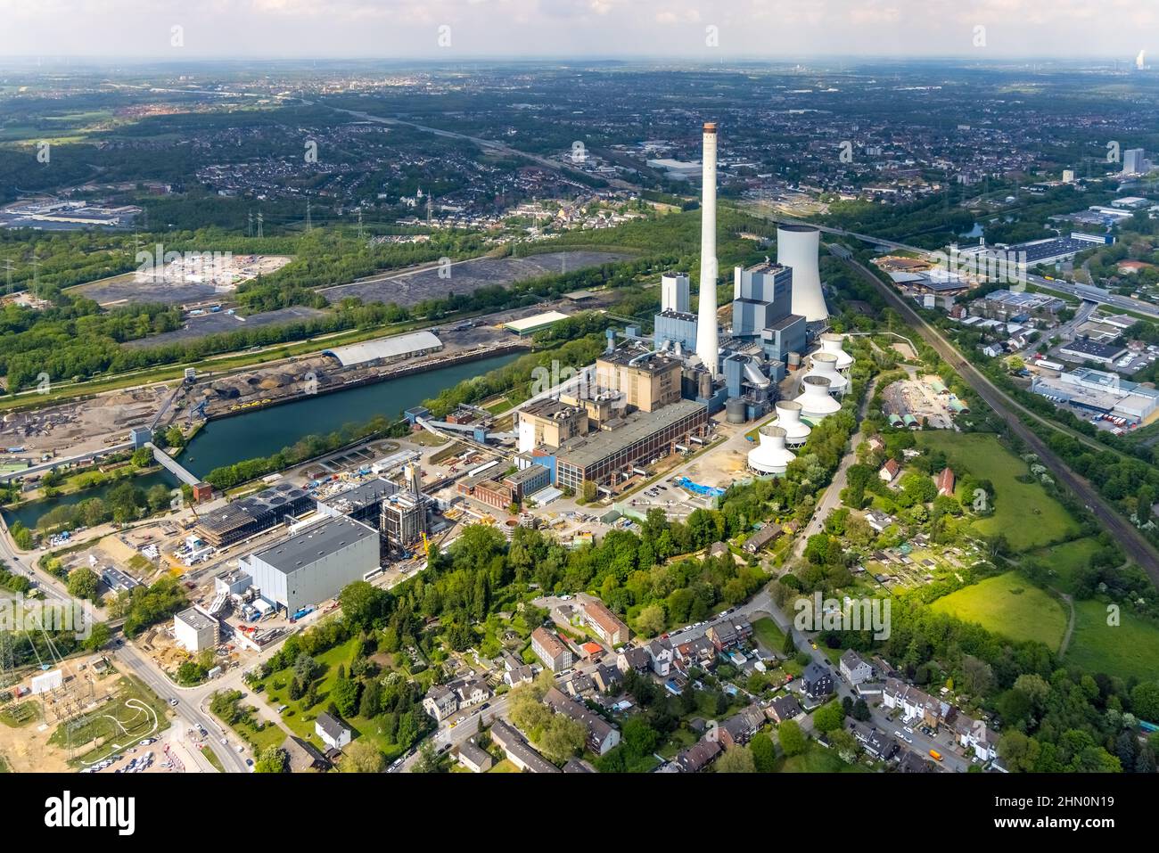 Aerial photograph, STEAG combined heat and power plant Herne, at STEAG Kraftwerke Herne, construction site new gas and steam power plant, Baukau-West, Stock Photo