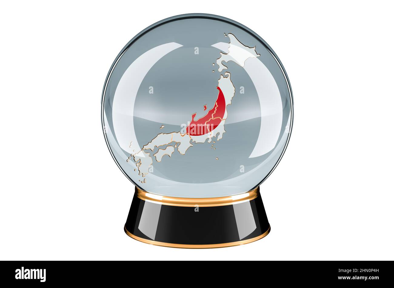 Crystal ball with Japanese map. Forecasting and prediction for Japan, concept. 3D rendering isolated on white background Stock Photo