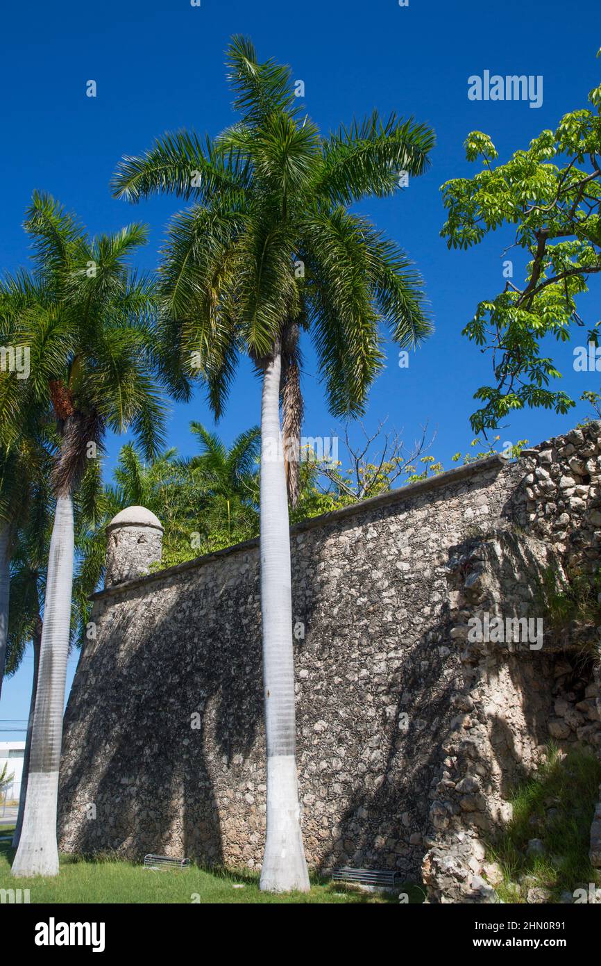 Fortified Colonial Wall, Old Town, UNESCO Site, San Francisco de Campeche, State of Campeche, Mexico Stock Photo