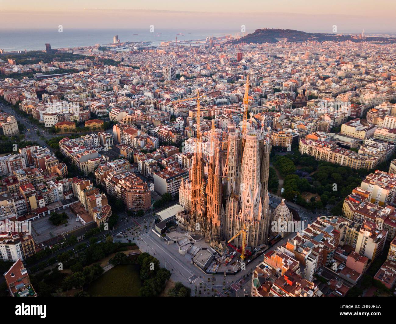 Aerial view of Barcelona with Sagrada Familia Stock Photo Alamy